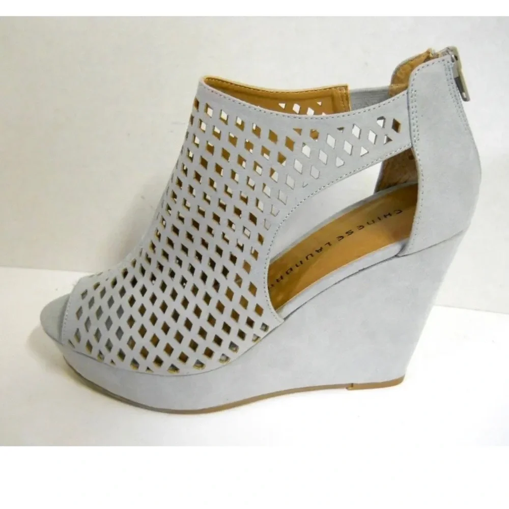 Chinese Laundry INDIE Micro Suede Greyish Blue wedge style with‎ pee toe sandal